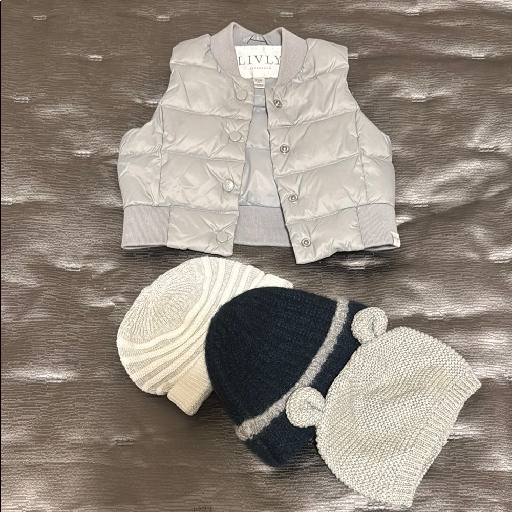 LIVLY grey Puffer Vest with Knit Hats